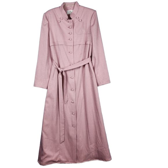 AGIBA Button Front Abaya Jilbab Trench Coat Duster Dusty Rose Satin Lined EU 48 - Picture 1 of 16
